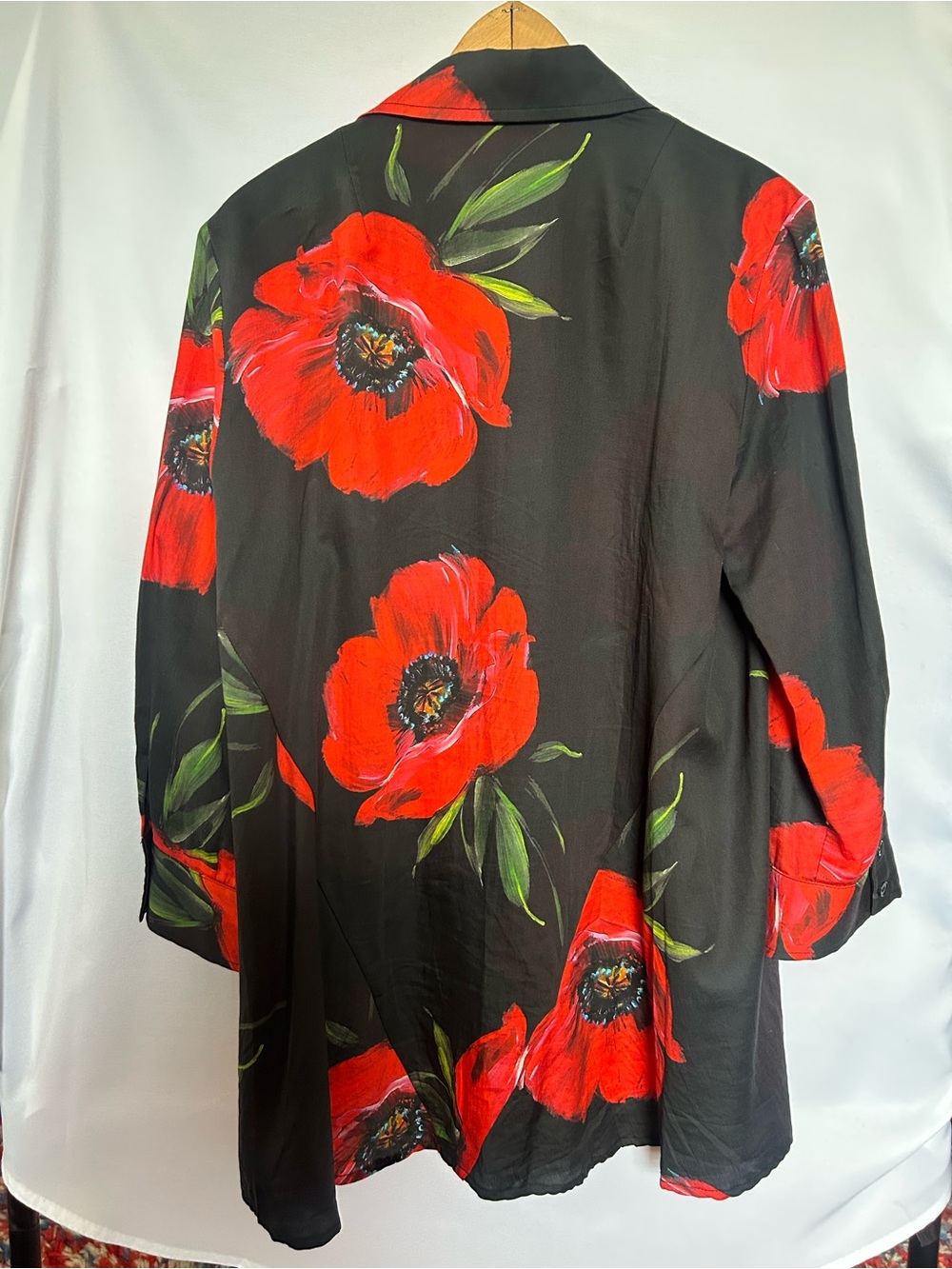 Finley Black Button-Down Shirt with Red Floral Print - Picture 2 of 3